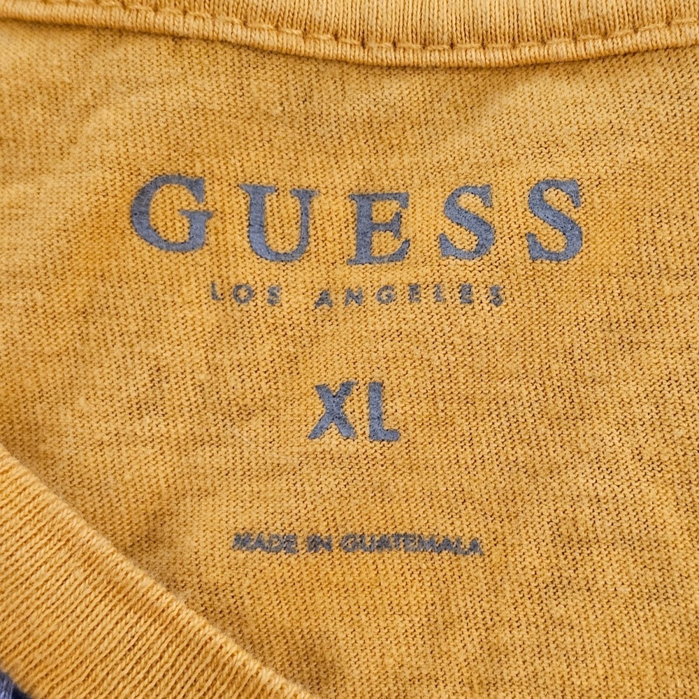 Guess Yellow Striped Embroidered Short Sleeve Cotton T-Shirt Men's XL - Picture 4 of 8